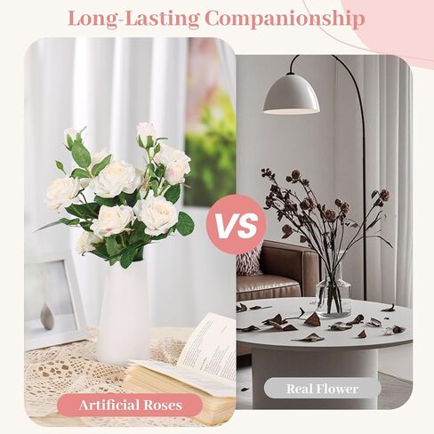 JOHOUSE 4 Stems White Roses Artificial Flowers with Stems, 12 Flowers Roses Bouquet for DIY Crafts Home Wedding Table Centerpieces Vase Fillers in Saudi Arabia