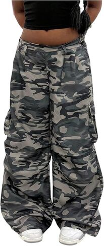 Milumia Girl's Bottom Camo Cargo Pants Low Waist Baggy Wide Leg Trousers with Pockets in Saudi Arabia
