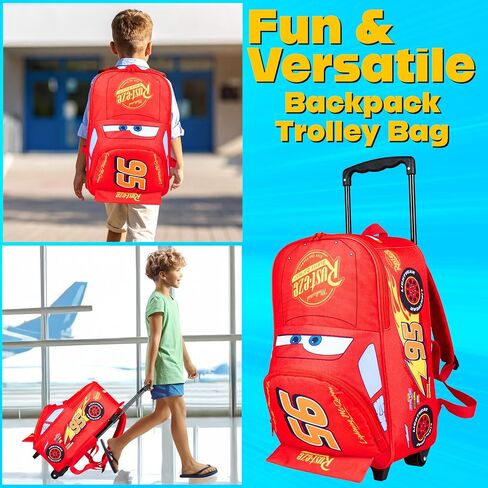 Disney Cars Rolling Suitcase for Kids 16", 25L Lightning McQueen Carry On Luggage with Wheels and Handle Lightweight Travel Bag Gifts for Kids in Saudi Arabia