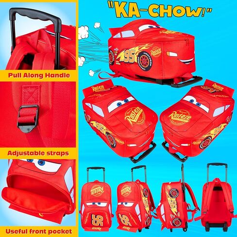 Disney Cars Rolling Suitcase for Kids 16", 25L Lightning McQueen Carry On Luggage with Wheels and Handle Lightweight Travel Bag Gifts for Kids in Saudi Arabia