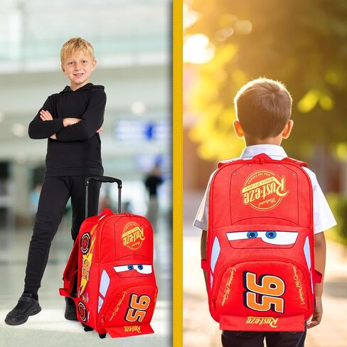 Disney Cars Rolling Suitcase for Kids 16", 25L Lightning McQueen Carry On Luggage with Wheels and Handle Lightweight Travel Bag Gifts for Kids in Saudi Arabia