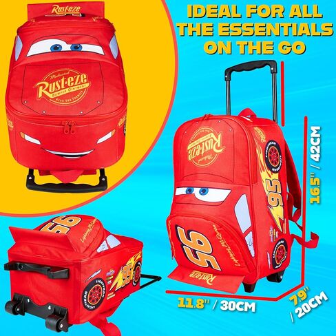 Disney Cars Rolling Suitcase for Kids 16", 25L Lightning McQueen Carry On Luggage with Wheels and Handle Lightweight Travel Bag Gifts for Kids in Saudi Arabia