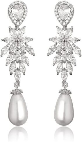 14K Gold Crystal Pearl Drop Earrings for Women,Dainty Freshwater Pearl Branch Style Dangle Earrings,Fashion Earrings Jewelry Gift for Her in Saudi Arabia