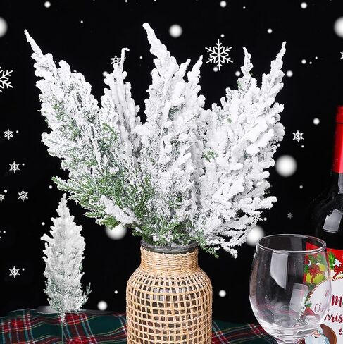 5PCS Artificial Pine Branches, 12.6 Inches Greenery Plants Pine Leaves for Christmas Embellishing and Home Garden Decoration (Snowflake in Saudi Arabia