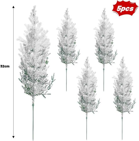 5PCS Artificial Pine Branches, 12.6 Inches Greenery Plants Pine Leaves for Christmas Embellishing and Home Garden Decoration (Snowflake in Saudi Arabia