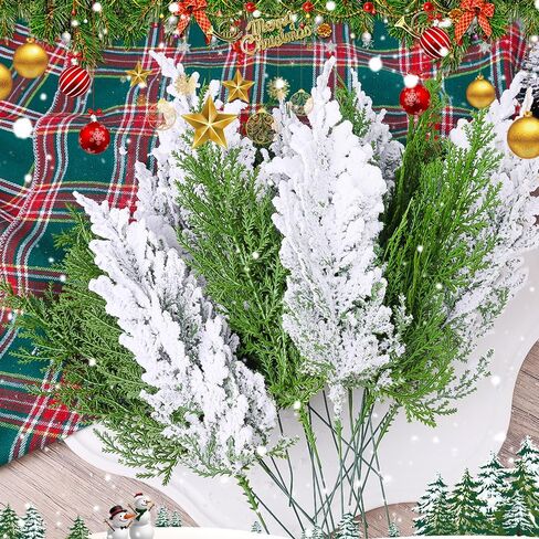 5PCS Artificial Pine Branches, 12.6 Inches Greenery Plants Pine Leaves for Christmas Embellishing and Home Garden Decoration (Snowflake in Saudi Arabia