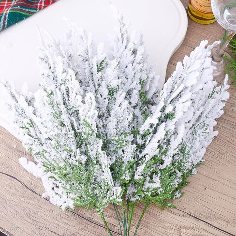 5PCS Artificial Pine Branches, 12.6 Inches Greenery Plants Pine Leaves for Christmas Embellishing and Home Garden Decoration (Snowflake in Saudi Arabia
