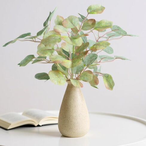 Fake Eucalyptus Stems in Ceramic Vase, 12" Indoor Faux Greenery Plants Artificial Eucalyptus Leaves Branches for Shelf Table Cabinet Cafe Bedroom Office Farmhouse Home Decor (Autumn Tones) in Saudi Arabia