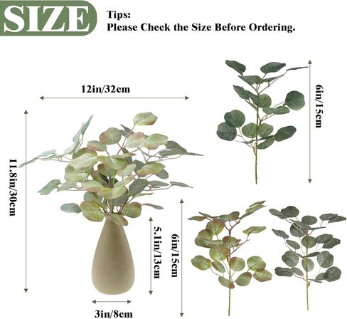 Fake Eucalyptus Stems in Ceramic Vase, 12" Indoor Faux Greenery Plants Artificial Eucalyptus Leaves Branches for Shelf Table Cabinet Cafe Bedroom Office Farmhouse Home Decor (Autumn Tones) in Saudi Arabia