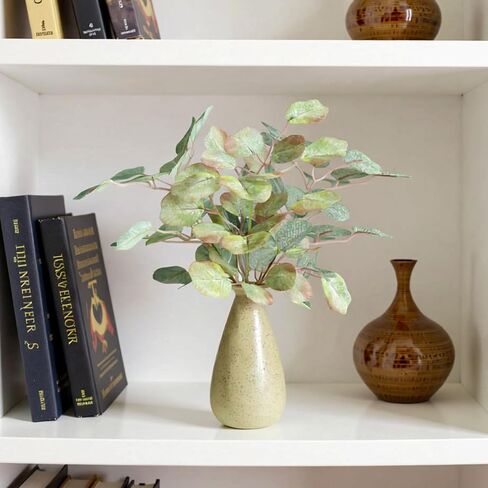 Fake Eucalyptus Stems in Ceramic Vase, 12" Indoor Faux Greenery Plants Artificial Eucalyptus Leaves Branches for Shelf Table Cabinet Cafe Bedroom Office Farmhouse Home Decor (Autumn Tones) in Saudi Arabia