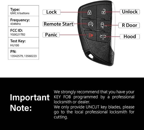Replacement for 2024 2025 2026 GMC Hummer EV Key Fob Remote Control YG0G21TB2 6 Buttons 49 434MHz in Saudi Arabia