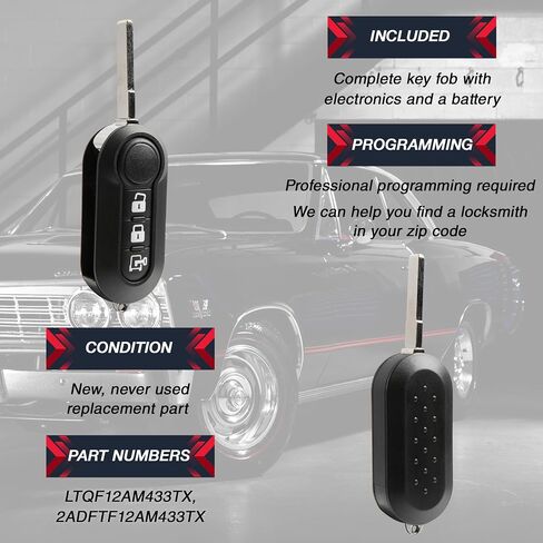 USARemote Key Fob استبدال مفتاح الدخول بدون مفتاح لـ 2015 2016 2017 2018 2019 2020 2021 2022 Fiat Ram Promaster City 3-Button Flip Key (LTQF12AM433TX، 2ADFTF12AM433TX) in Saudi Arabia