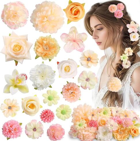 20 Pack Flower Hair Clip Rose Hair Clips Barrettes for Women Flower Accessories Boho Bride Claw Clip Hairpin Brooch Pin Headpiece for Girls Wedding (Champagne) in Kuwait
