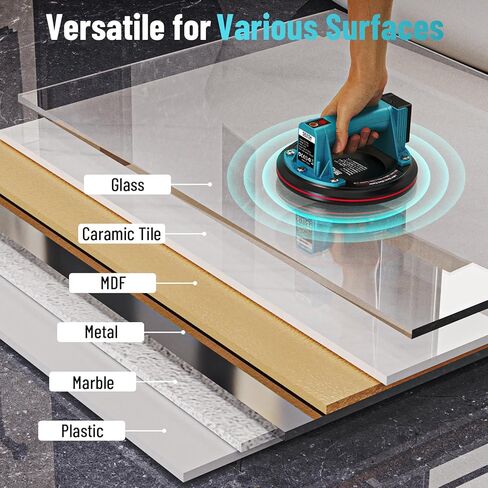 رافع أكواب شفط زجاجية كهربائية من سيسي مع بطاريتين، أداة شفط بلاط 8 بوصة، أكواب شفط كهربائية شديدة التحمل بسعة 600 رطل لرفع الزجاج الكبير والبلاط والمعادن والأثاث (عبوة واحدة) in Kuwait