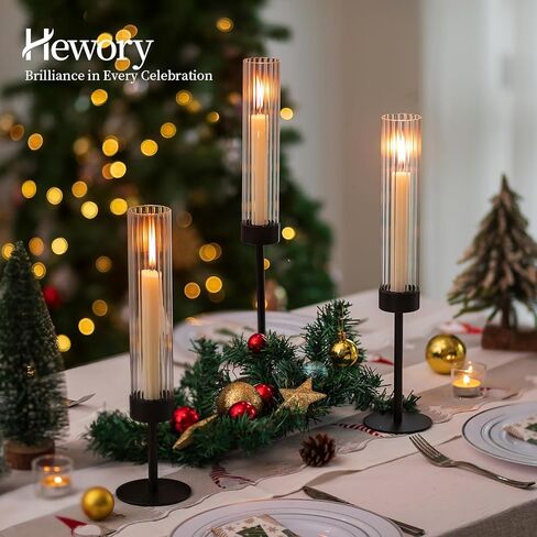 Hewory Gold Hurricane Candle Holders: Brass Candlestick Holders Set of 3 Tall Taper Candle Holders for Candlesticks Candle Sticks Holder Decor for Table Centerpiece Wedding Party Christmas Decorations in Kuwait