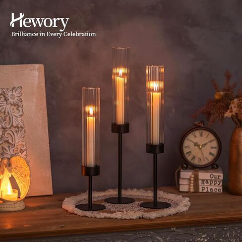 Hewory Gold Hurricane Candle Holders: Brass Candlestick Holders Set of 3 Tall Taper Candle Holders for Candlesticks Candle Sticks Holder Decor for Table Centerpiece Wedding Party Christmas Decorations in Kuwait