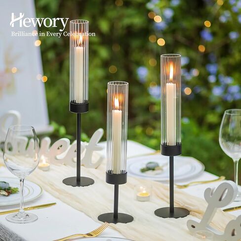 Hewory Gold Hurricane Candle Holders: Brass Candlestick Holders Set of 3 Tall Taper Candle Holders for Candlesticks Candle Sticks Holder Decor for Table Centerpiece Wedding Party Christmas Decorations in Kuwait