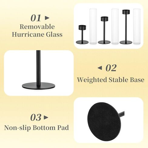 Hewory Gold Hurricane Candle Holders: Brass Candlestick Holders Set of 3 Tall Taper Candle Holders for Candlesticks Candle Sticks Holder Decor for Table Centerpiece Wedding Party Christmas Decorations in Kuwait