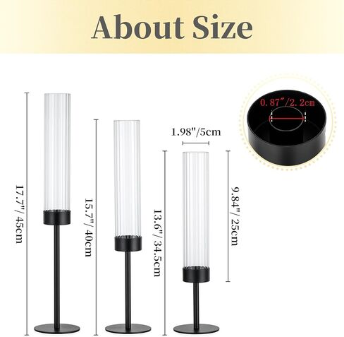 Hewory Gold Hurricane Candle Holders: Brass Candlestick Holders Set of 3 Tall Taper Candle Holders for Candlesticks Candle Sticks Holder Decor for Table Centerpiece Wedding Party Christmas Decorations in Kuwait