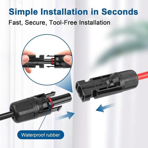 كابل تمديد للطاقة الشمسية 10AWG بطول 5 أقدام - قطعتان من الأسلاك الكهروضوئية باللونين الأحمر والأسود مع موصلات للطاقة الشمسية، 84 خيطًا من النحاس المعلب، مزدوج XLPE معزول، كابل خارجي مقاوم للأشعة فوق البنفسجية للمركبات الترفيهية والعاكس والبطارية in Kuwait