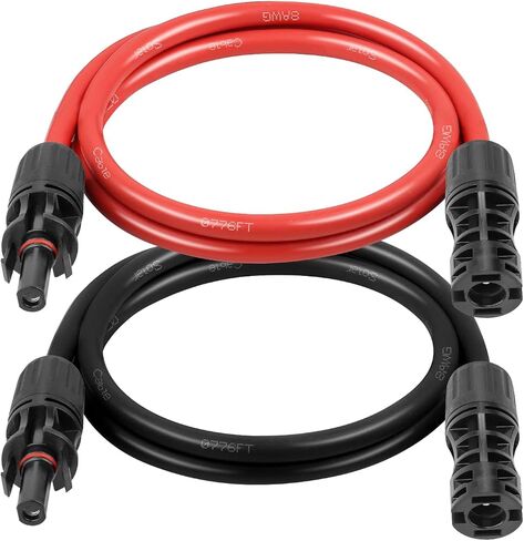 كابل تمديد للطاقة الشمسية 10AWG بطول 5 أقدام - قطعتان من الأسلاك الكهروضوئية باللونين الأحمر والأسود مع موصلات للطاقة الشمسية، 84 خيطًا من النحاس المعلب، مزدوج XLPE معزول، كابل خارجي مقاوم للأشعة فوق البنفسجية للمركبات الترفيهية والعاكس والبطارية in Kuwait