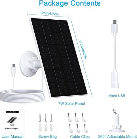 FUTUREZEN 4W Solar Panel for Security Camera, Type-C/Micro USB Solar Charger for Rechargeable Battery Cameras, IP66 Waterproof, 360° Adjustable Bracket, 9.8ft Cable for Outdoor Use, 1 Pack in Saudi Arabia