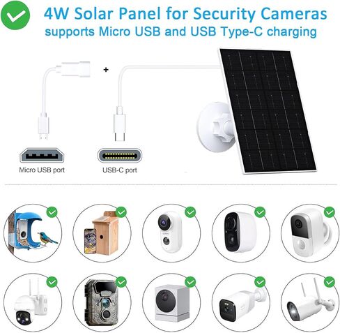 FUTUREZEN 4W Solar Panel for Security Camera, Type-C/Micro USB Solar Charger for Rechargeable Battery Cameras, IP66 Waterproof, 360° Adjustable Bracket, 9.8ft Cable for Outdoor Use, 1 Pack in Kuwait