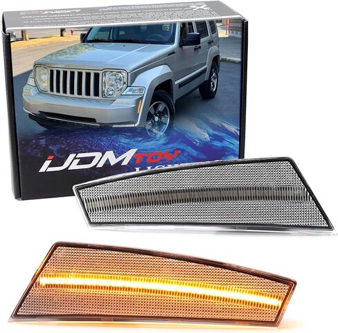iJDMTOY Black-Out Smoked Lens Amber Full LED Strip Bumper Side Marker Light Kit Compatible With Jeep 2008-2012 Gen2 Liberty in Saudi Arabia