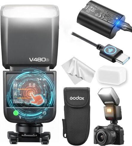 Godox V480 for Nikon GODOX TTL Flash – GN50/1.7s Recycle/650 Flash Time/HSS/Smart Distance Readout/10 Level LED Modeling lamp/2.0" Touchscreen/2.4G Wireless System/TTL Camera Flash for Nikon in Saudi Arabia