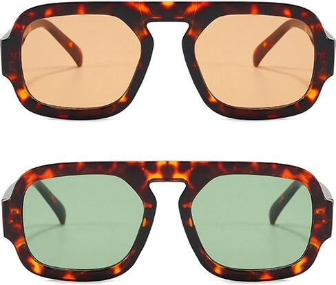 Trendy Hexagon Aviator Sunglasses for Women Men 70s Retro Square Flat Top Geometric Sun Glasses Shades in Saudi Arabia
