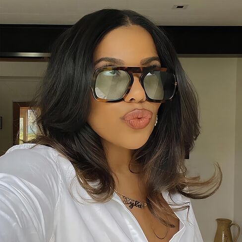 Trendy Hexagon Aviator Sunglasses for Women Men 70s Retro Square Flat Top Geometric Sun Glasses Shades in Saudi Arabia