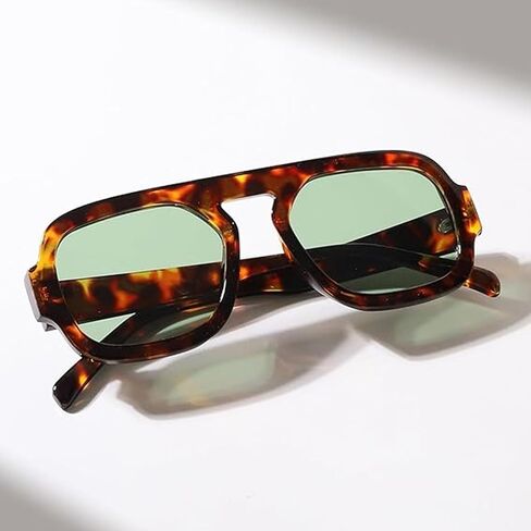 Trendy Hexagon Aviator Sunglasses for Women Men 70s Retro Square Flat Top Geometric Sun Glasses Shades in Saudi Arabia