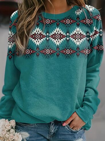 Evil Eye Seamless Print Long Sleeve Crew Neck Sweatshirt Casual Cute Pullover Top in Saudi Arabia