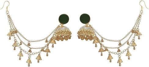 Bollywood Jhumkas Drop Earrings for Women Boho Vintage Bell Beaded Bride Earring Exotic Indian Earring Dangle Tassel Layered Chain Gypsy Ethnic Traditional Jhumki Wedding Accessories Christmas Jewelry Gifts in Saudi Arabia