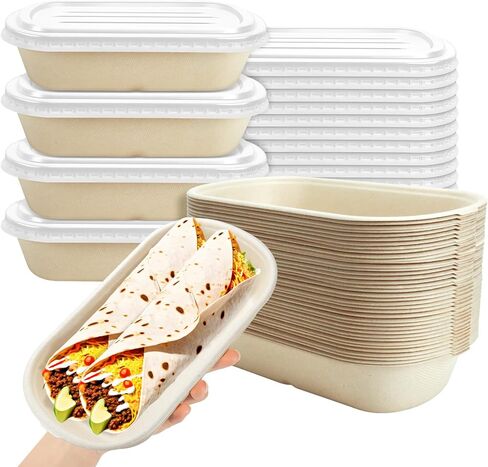 50 Pack Disposable Take Out Food Containers with Lid,23 oz Bagasse Paper To Go Containers Disposable Cardboard Meal Prep Containers Serving Bowls for Salad Leftovers Snack in Kuwait