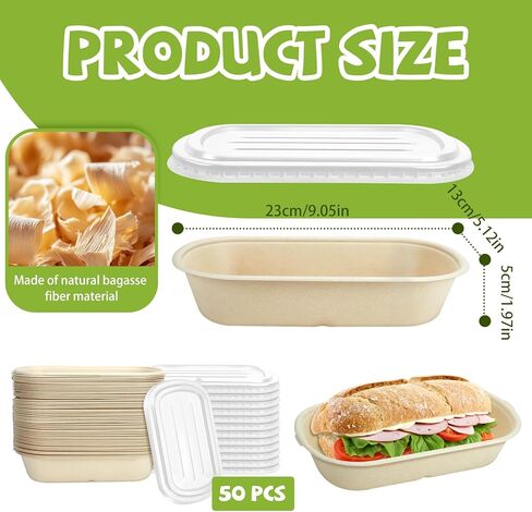 50 Pack Disposable Take Out Food Containers with Lid,23 oz Bagasse Paper To Go Containers Disposable Cardboard Meal Prep Containers Serving Bowls for Salad Leftovers Snack in Kuwait
