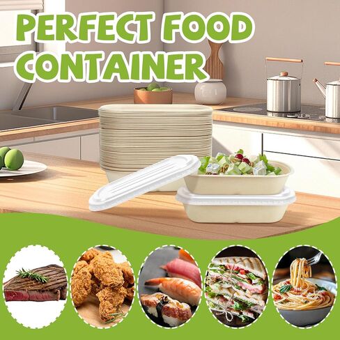 50 Pack Disposable Take Out Food Containers with Lid,23 oz Bagasse Paper To Go Containers Disposable Cardboard Meal Prep Containers Serving Bowls for Salad Leftovers Snack in Kuwait