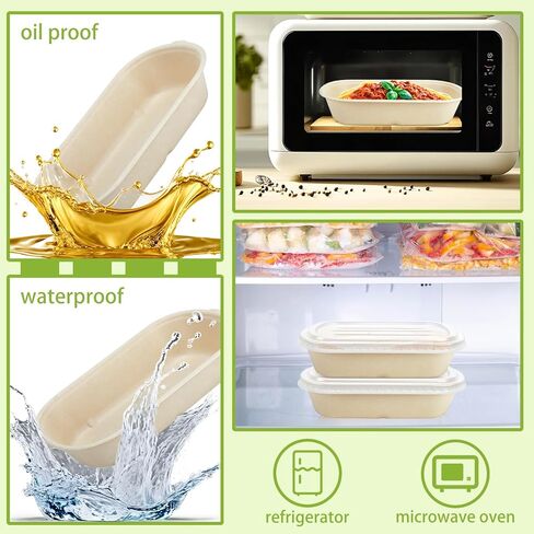 50 Pack Disposable Take Out Food Containers with Lid,23 oz Bagasse Paper To Go Containers Disposable Cardboard Meal Prep Containers Serving Bowls for Salad Leftovers Snack in Kuwait