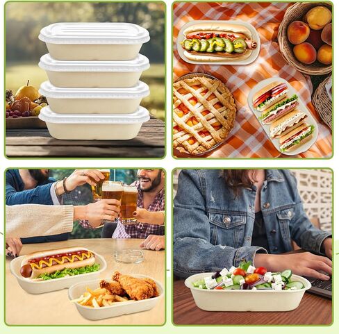 50 Pack Disposable Take Out Food Containers with Lid,23 oz Bagasse Paper To Go Containers Disposable Cardboard Meal Prep Containers Serving Bowls for Salad Leftovers Snack in Kuwait