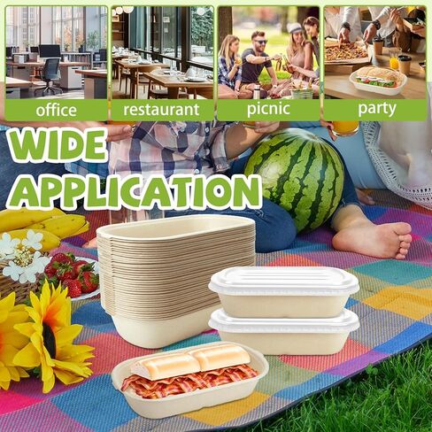 50 Pack Disposable Take Out Food Containers with Lid,23 oz Bagasse Paper To Go Containers Disposable Cardboard Meal Prep Containers Serving Bowls for Salad Leftovers Snack in Kuwait