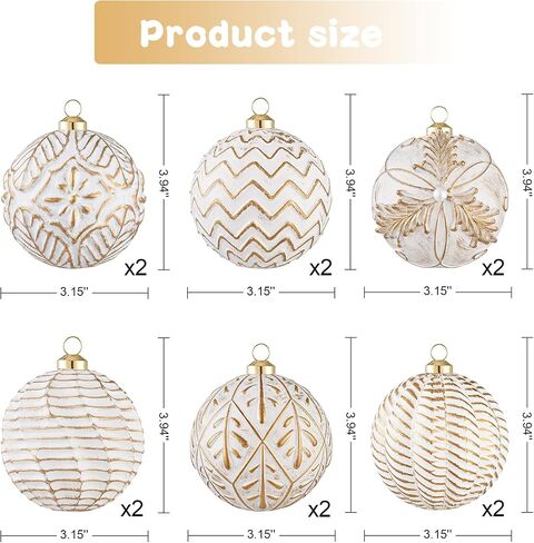 Vintage Christmas Ornaments Ball Set, 12 PCS Shatterproof Antique Traditional Christmas Tree Ornaments for Indoor Xmas Holiday Home Decor (Gold) in Saudi Arabia