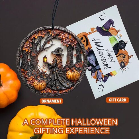 Halloween Stained Glass Window Ornament, Witch Scene with Pumpkins, Acrylic Hanging Suncatcher, Round Wall Art Decor, Witchy Ornament for Home Friends and Family (Three Girls) in Saudi Arabia