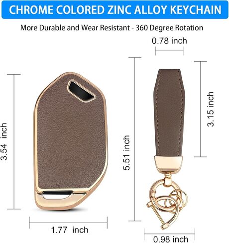 QBUC لغطاء مفتاح Kia Key Fob، يناسب 2023-2025 Telluride Sorento Carnival K4 K5 GT-Line Key Fob Case، جلد علوي + واقي مفتاح سيارة ناعم من مادة TPU 360 درجة مع سلسلة مفاتيح جلدية لملحقات Kia (بني) in Kuwait
