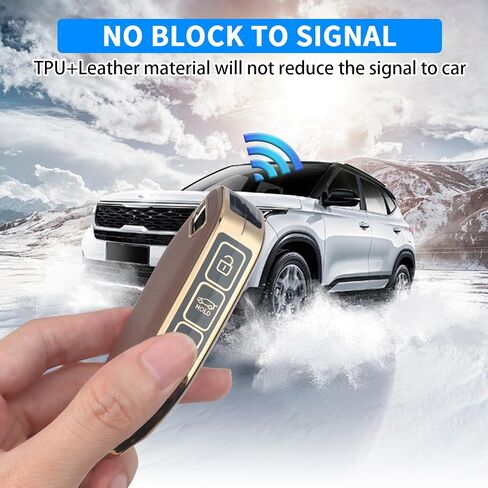 QBUC لغطاء مفتاح Kia Key Fob، يناسب 2023-2025 Telluride Sorento Carnival K4 K5 GT-Line Key Fob Case، جلد علوي + واقي مفتاح سيارة ناعم من مادة TPU 360 درجة مع سلسلة مفاتيح جلدية لملحقات Kia (بني) in Kuwait