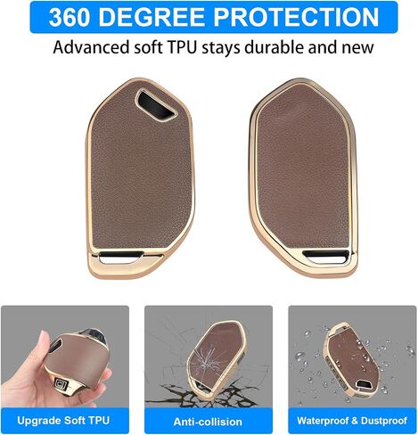 QBUC لغطاء مفتاح Kia Key Fob، يناسب 2023-2025 Telluride Sorento Carnival K4 K5 GT-Line Key Fob Case، جلد علوي + واقي مفتاح سيارة ناعم من مادة TPU 360 درجة مع سلسلة مفاتيح جلدية لملحقات Kia (بني) in Kuwait