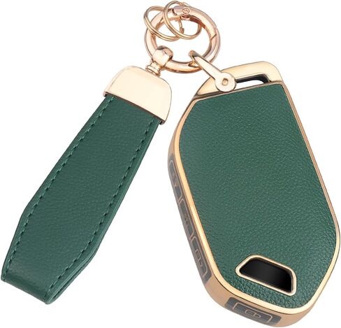 QBUC لغطاء مفتاح Kia Key Fob، يناسب 2023-2025 Telluride Sorento Carnival K4 K5 GT-Line Key Fob Case، جلد علوي + واقي مفتاح سيارة ناعم من مادة TPU 360 درجة مع سلسلة مفاتيح جلدية لملحقات Kia (بني) in Kuwait