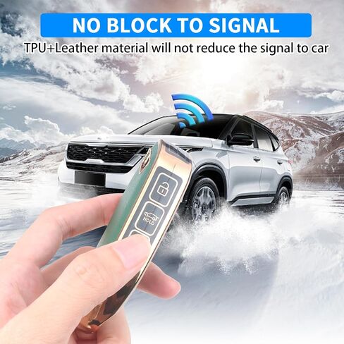 QBUC لغطاء مفتاح Kia Key Fob، يناسب 2023-2025 Telluride Sorento Carnival K4 K5 GT-Line Key Fob Case، جلد علوي + واقي مفتاح سيارة ناعم من مادة TPU 360 درجة مع سلسلة مفاتيح جلدية لملحقات Kia (بني) in Kuwait