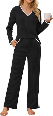 Blooming Jelly Womens Pajama Sets 2 Piece Lounge Set Pajamas Color Block V Neck Pjs Pj Sets 2025 in Saudi Arabia
