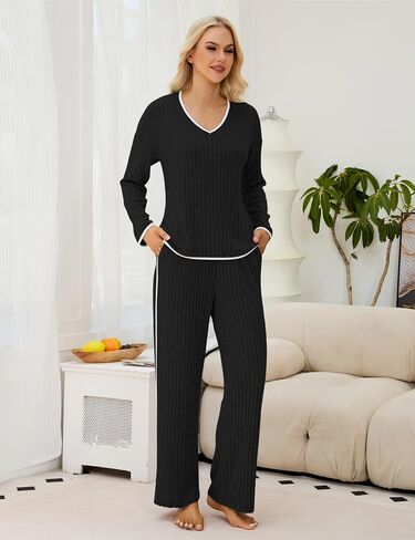 Blooming Jelly Womens Pajama Sets 2 Piece Lounge Set Pajamas Color Block V Neck Pjs Pj Sets 2025 in Saudi Arabia