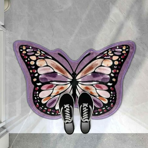 Butterfly Shaped Area Rug, Soft and Fluffy Faux Wool Mat, Thin Doormat Not Bulky, Non Slip TPR Backing Foot Pad, Dry Feet Warmth Carpet for Inside Home Under Table by Bed, 29.5 x 19.2 inches, Purple in Saudi Arabia